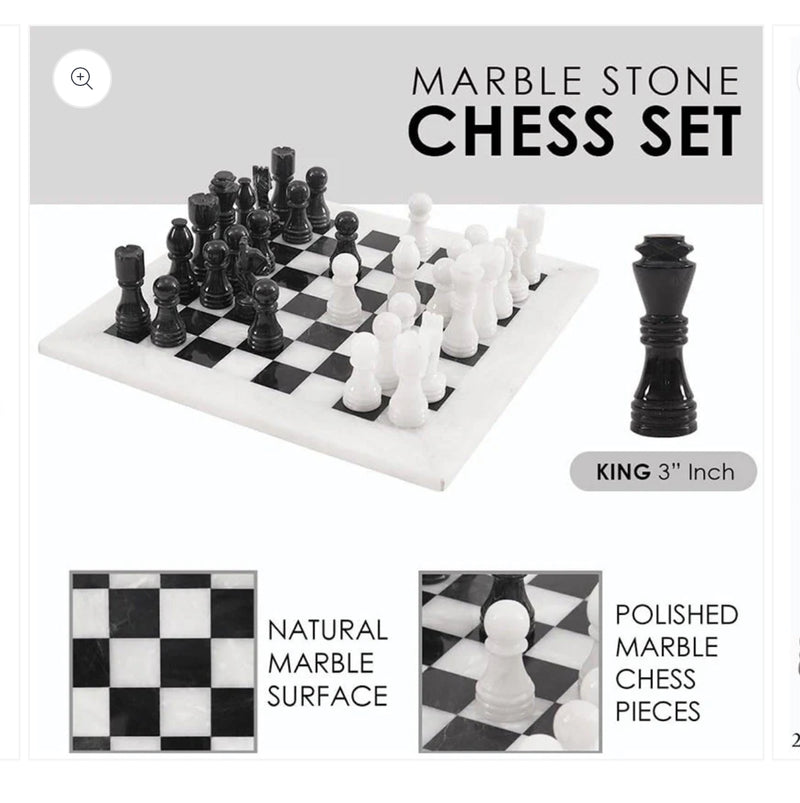 Marble Chess Set With Storage Box - White/Black