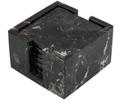 Marble Coasters In Holder Black