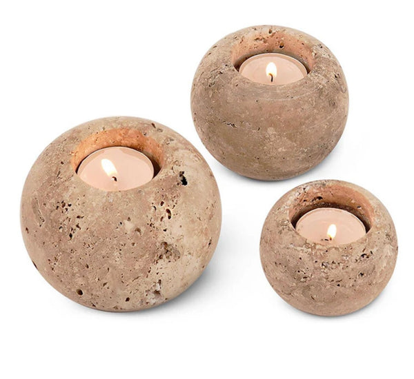 Travertine Tealight Candle Holder Set