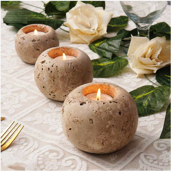 Travertine Tealight Candle Holder Set